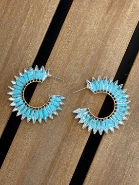 Turquoise Raffia Crystal Hoop Earrings